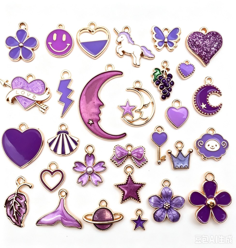 Purple zinc alloy charms, supplied catalog image